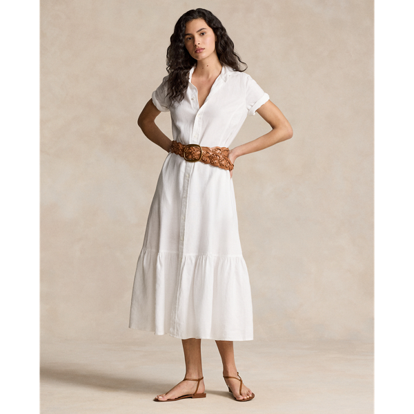 Shop Ralph Lauren Tiered Linen Shirtdress In White