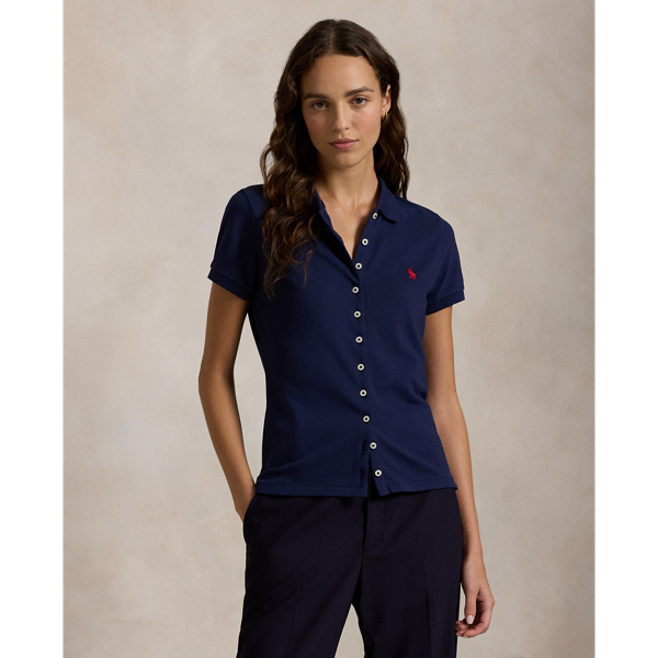 Polo Ralph Lauren Stretch Piquet Fitted Silhouette Ribbed Collar In Newport Navy