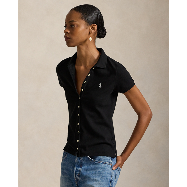 Polo Ralph Lauren Julie Cotton Polo Shirt In Black