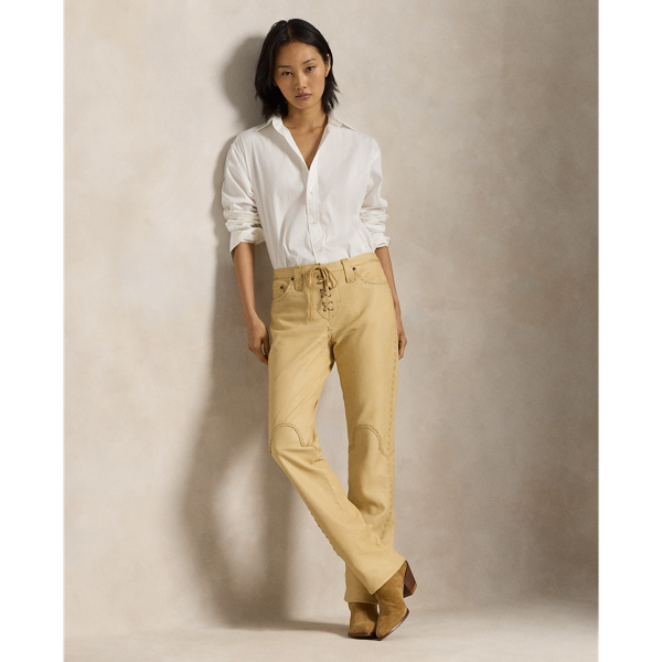 Polo Ralph Lauren Leather Lace-up Flare Pant In Butterscotch