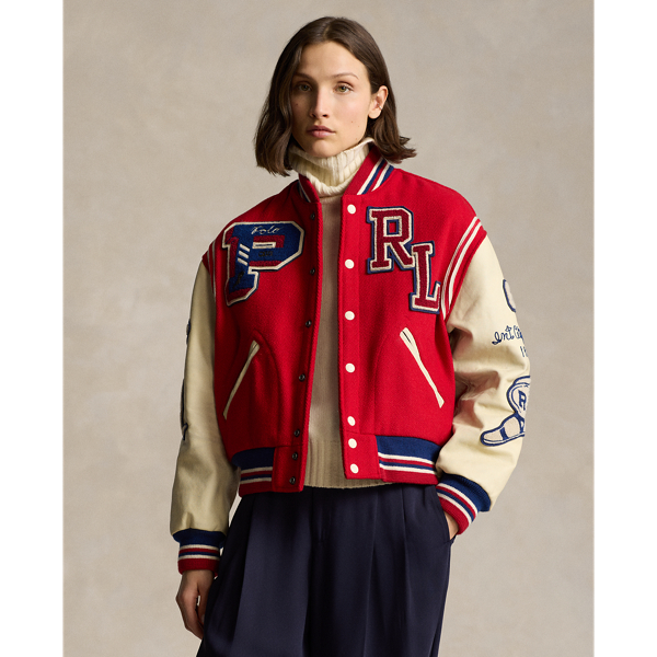 Ralph Lauren Letterman Jacket In Rl2000red/cream