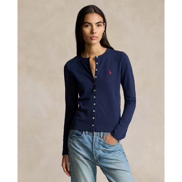 Polo Ralph Lauren Womens Newport Navy Brand-embroidery Long-sleeve Cotton-jersey Polo Shirt In Newport Navy