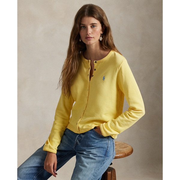 Smooth French terry and a snapped placket come together to create this crewneck cardigan, which is finished with our signature embroidered Pony on the chest.