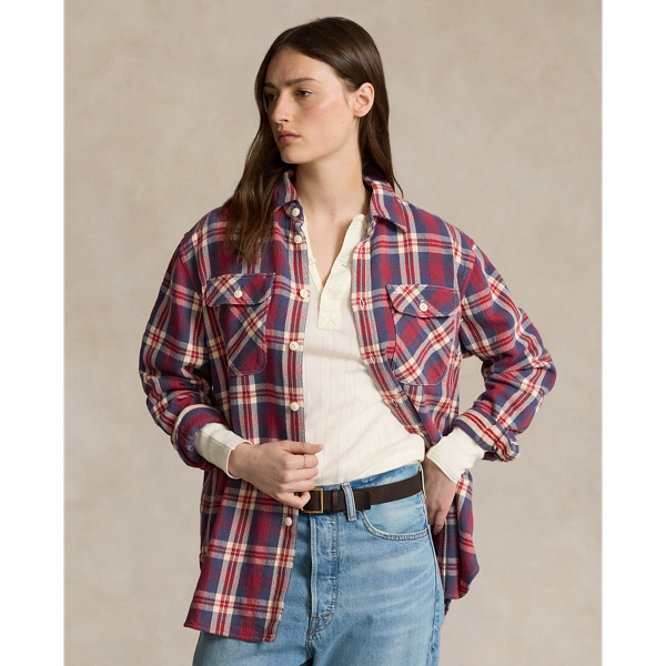 Polo Ralph Lauren Plaid Cotton Twill Workshirt In Lava/yellow Multi