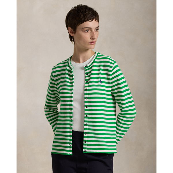 Polo Ralph Lauren Striped Button-down Cardigan In Preppy Green/white