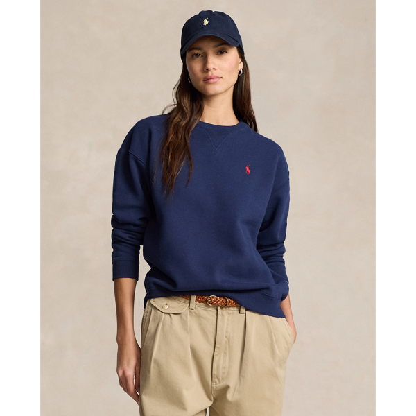 Shop Ralph Lauren Fleece Crewneck Sweatshirt In Cruise Navy