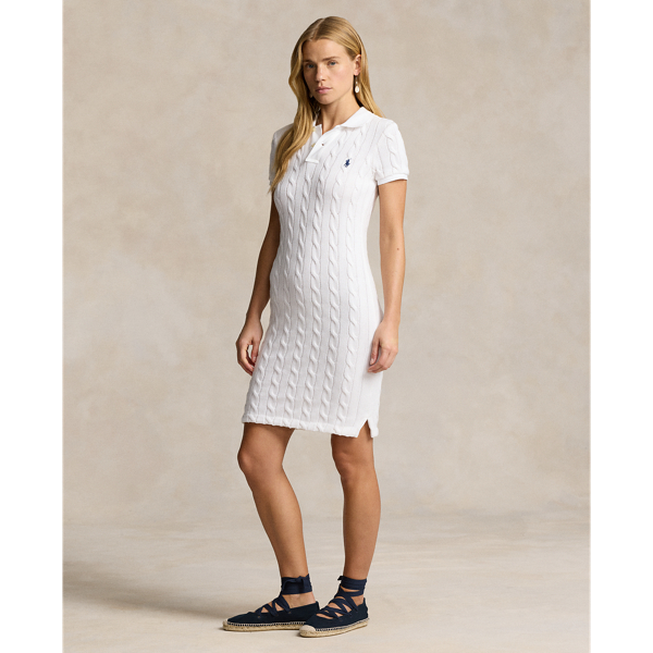 Ralph Lauren Cable-knit Cotton Polo Dress In White