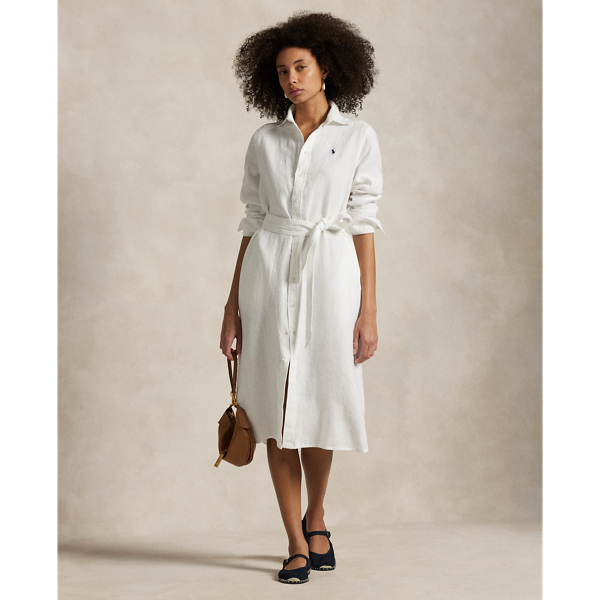 Ralph Lauren Belted Linen Shirtdress In White