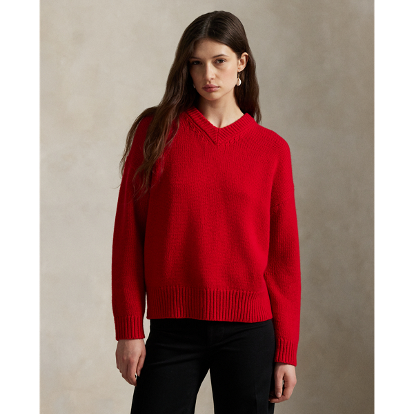 Ralph Lauren Cashmere High V-neck Sweater In Red