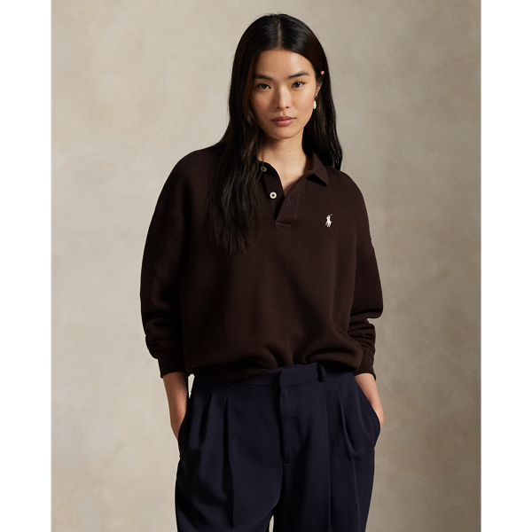 Ralph Lauren Polo-collar Fleece Pullover In Black