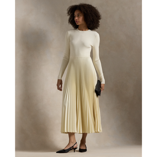 Polo Ralph Lauren Sweater-bodice Long-sleeve Dress In Authentic Cream