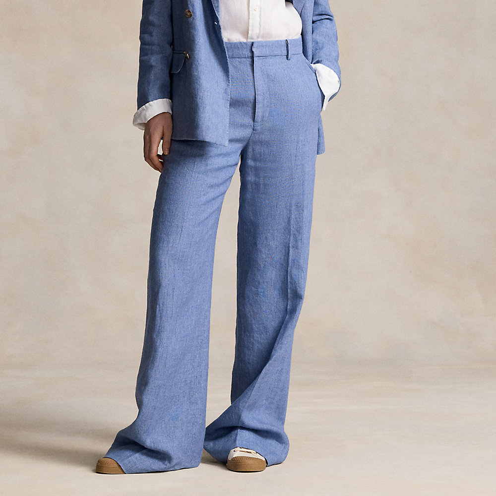 Shop Ralph Lauren Linen Wide-leg Pant In Capri Blue