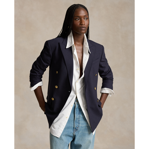 Polo Ralph Lauren Double-breasted Wool-blend Blazer In Navy