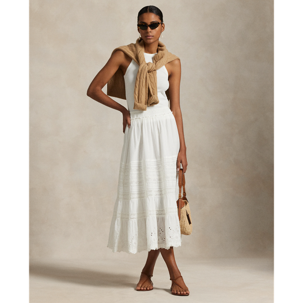Jupe en voile de coton bordé de dentelle - Polo Ralph Lauren - Modalova
