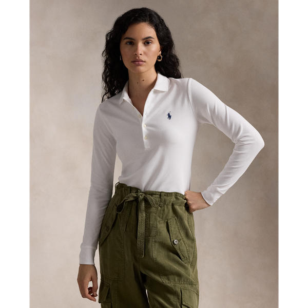 Polo Ralph Lauren Slim Fit Stretch Long-sleeve Polo Shirt In White