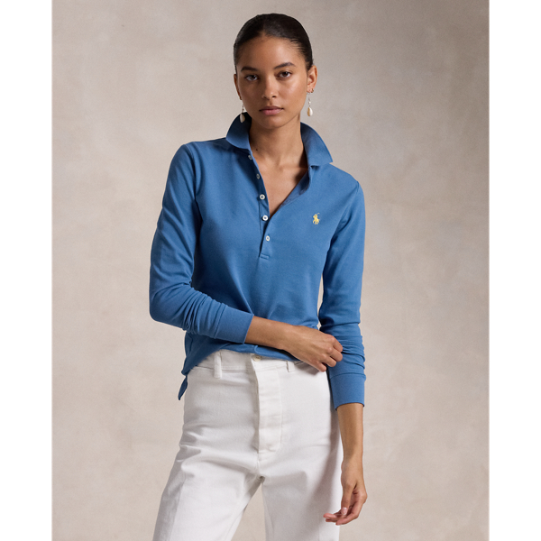 Polo Ralph Lauren Slim Fit Stretch Long-sleeve Polo Shirt In Petrol Blue