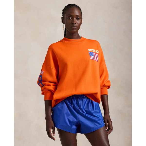 Polo Ralph Lauren Flag Logo Fleece Crewneck In Fiesta Orange