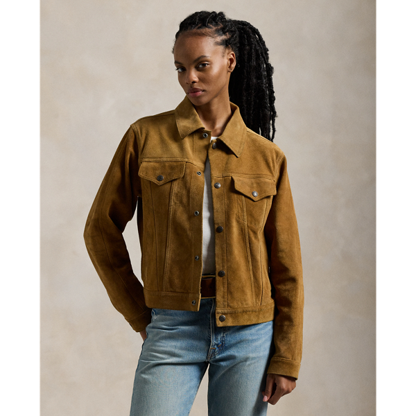 Polo Ralph Lauren Suede Trucker Jacket In Honey