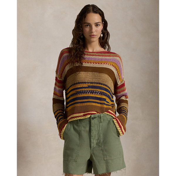 Striped Linen-Cotton Crocheted Jumper - Polo Ralph Lauren - Modalova