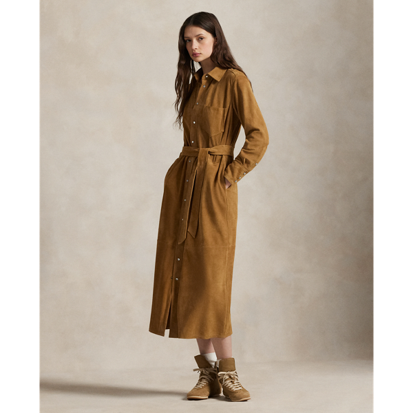 Robe-chemise ceinturée en daim - Polo Ralph Lauren - Modalova