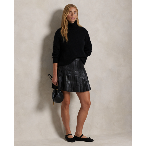 Polo Ralph Lauren Knife-pleated Lambskin Miniskirt In Polo Black