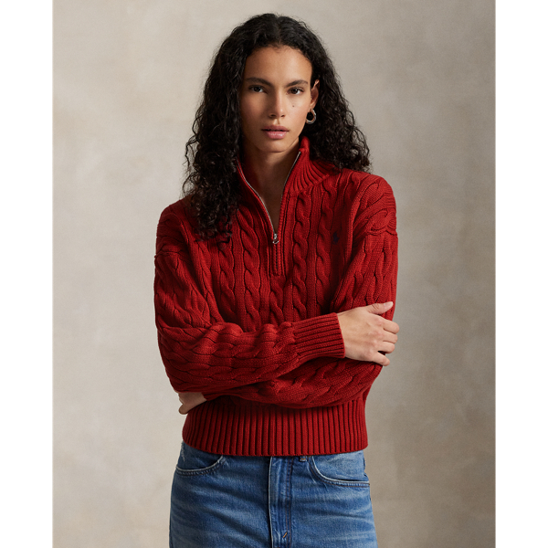 Maglia in Cotone a Trecce con Cerniera Ralph Lauren