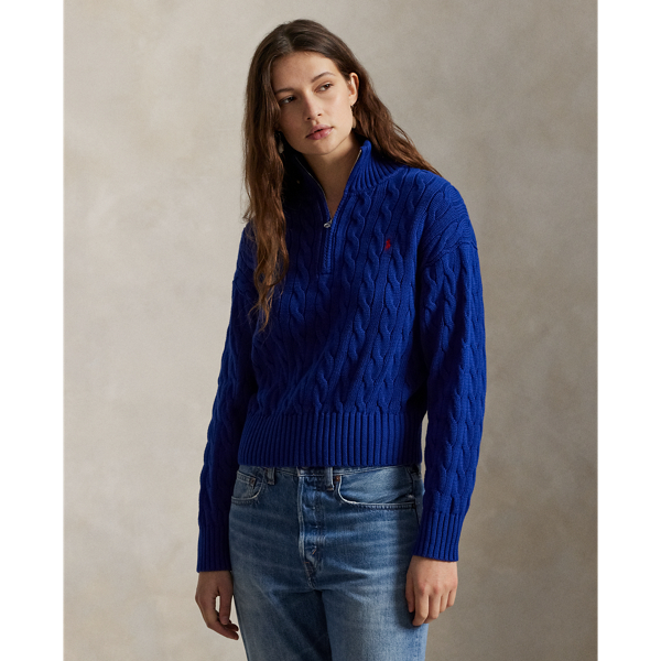 Maglia in Cotone a Trecce con Cerniera Ralph Lauren