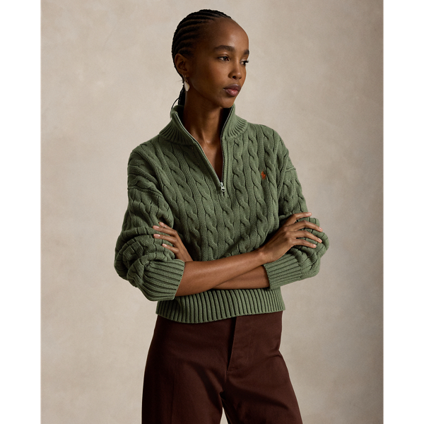 Maglia in Cotone a Trecce con Cerniera Ralph Lauren