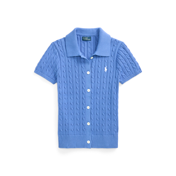 ケーブル コットン ショートスリーブ Polo カーディガン