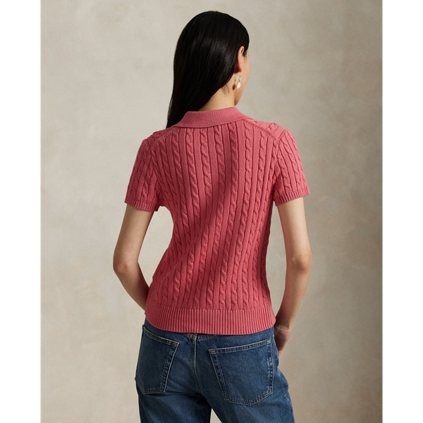 ケーブル コットン ショートスリーブ Polo カーディガン