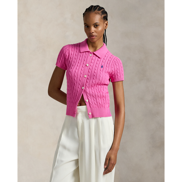 This short-sleeve cardigan combines two of Ralph Lauren Lauren's most celebrated design elements: the Polo shirt and the cable-knit construction. Cut for a slim fit, it's made from combed cotton and finished with our signature embroidered Pony.