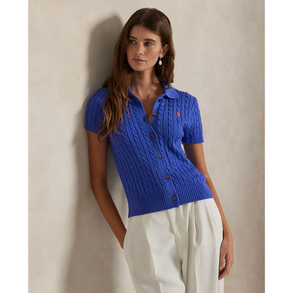 This short-sleeve cardigan combines two of Ralph Lauren Lauren's most celebrated design elements: the Polo shirt and the cable-knit construction. Cut for a slim fit, it's made from combed cotton and finished with our signature embroidered Pony.