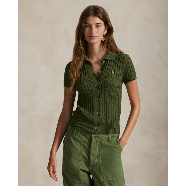 This short-sleeve cardigan combines two of Ralph Lauren Lauren's most celebrated design elements: the Polo shirt and the cable-knit construction. Cut for a slim fit, it's made from combed cotton and finished with our signature embroidered Pony.