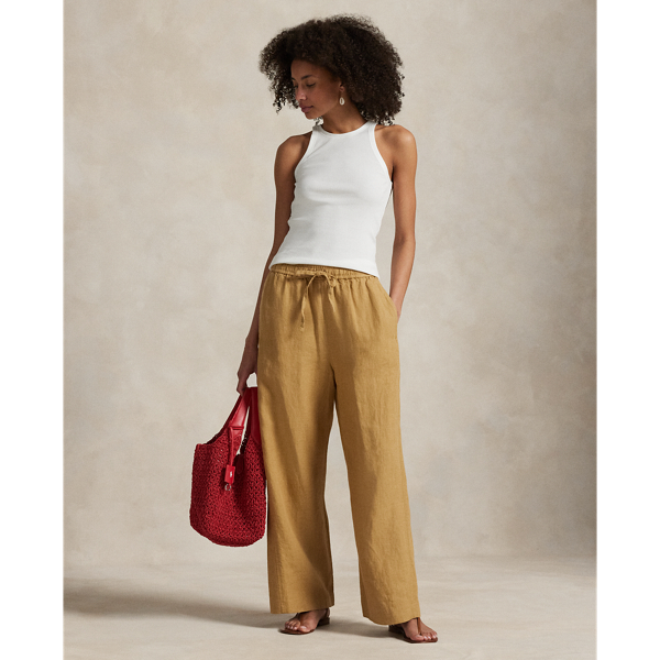 Ralph Lauren Linen Drawstring Straight-leg Pant In Sand Dune