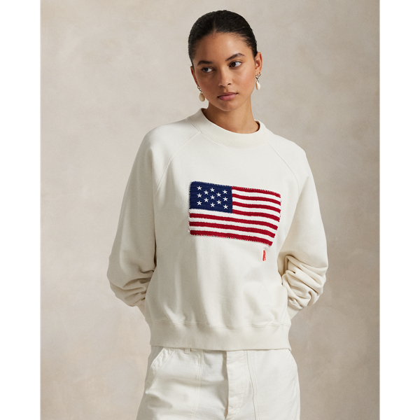 Col rond drapeau et logo en coton éponge - Polo Ralph Lauren - Modalova