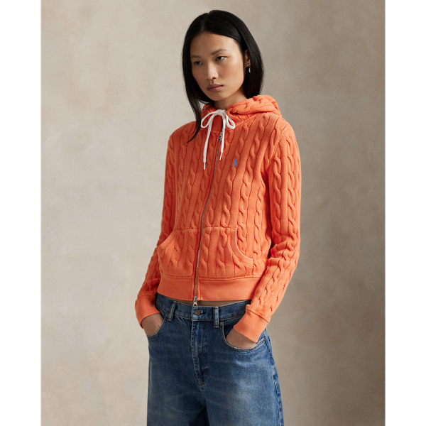 The versatile style of a full-zip hoodie meets  Ralph Lauren Lauren's signature cable-knit construction in this cotton layer, which is adorned with our embroidered Pony on the chest.