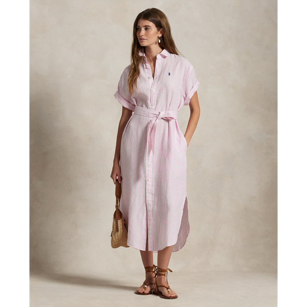 Robe-chemise rayée à manches courtes lin - Polo Ralph Lauren - Modalova