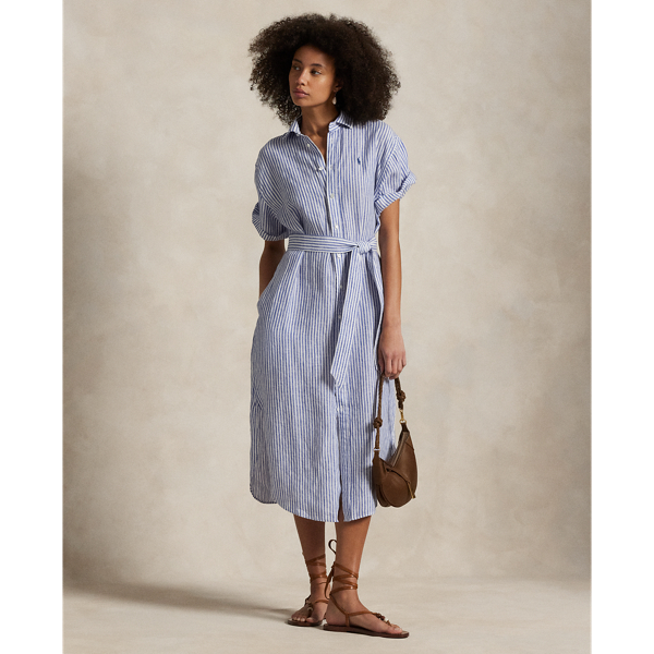Robe-chemise rayée à manches courtes lin - Polo Ralph Lauren - Modalova