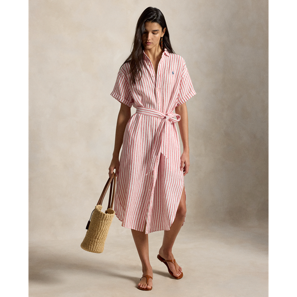 Short-Sleeved Striped Linen Shirt dress