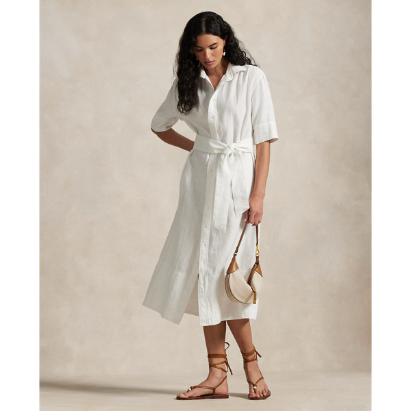Ralph Lauren Belted Linen Shirtdress In White