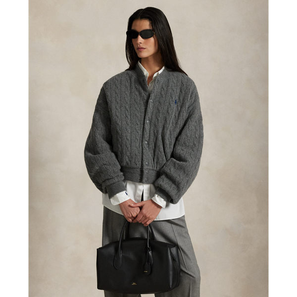 Ralph Lauren Cable-knit Wool-cashmere Bomber Jacket In Gray