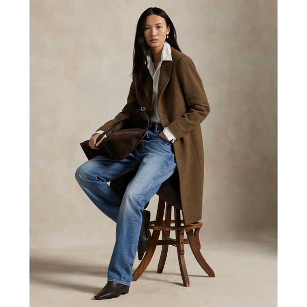 Ralph Lauren Wool-blend Herringbone Coat In Brown