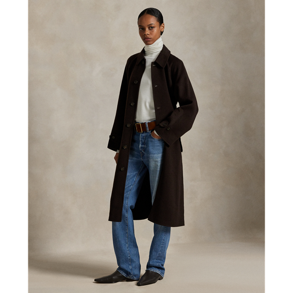 Italian wool and cashmere come together to create this version of the classic balmacaan coat, which is cut for a relaxed fit and paired with a buckled self-belt.