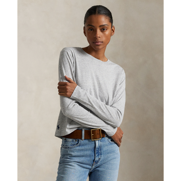 Polo Ralph Lauren Shrunken Fit Jersey Long-sleeve Tee In Cobblestone Heather