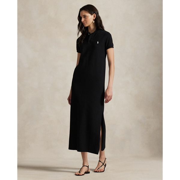 This cotton mesh version of Ralph Lauren Lauren's signature Polo dress features a straight silhouette with elongated side slits and our embroidered Pony at the chest.