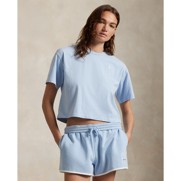 Part of our collection celebrating Wimbledon 2025, this cropped crewneck tee is crafted with sueded cotton jersey and features signature embroidery, including  Ralph Lauren Lauren's Pony and the tournament's official logo.