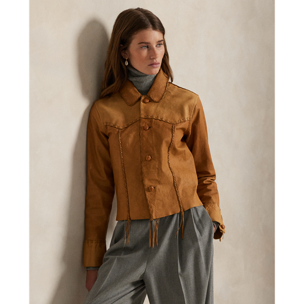 Ralph Lauren Western Leather Shirt Jacket In Brown