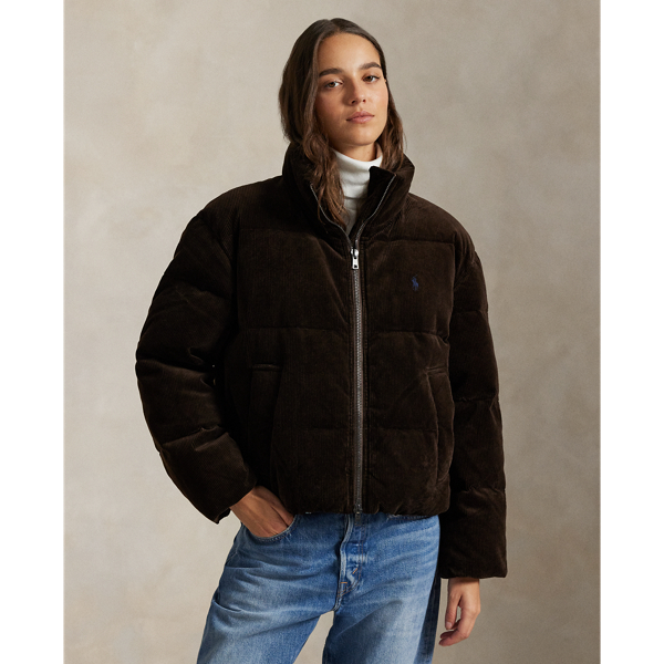 Ralph Lauren Quilted Corduroy Down Jacket In Brown