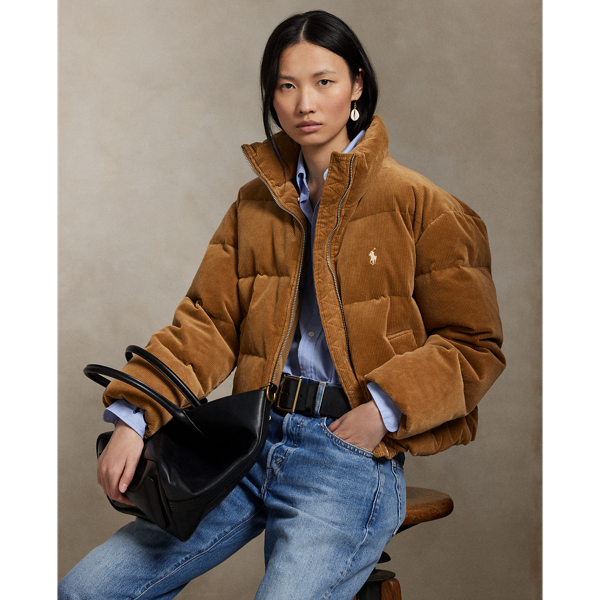 Ralph Lauren Quilted Corduroy Down Jacket In Brown