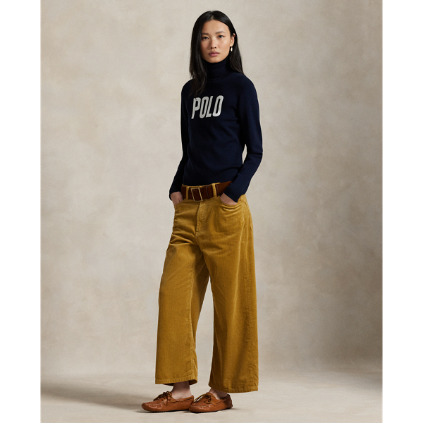 Ralph Lauren Corduroy Wide-leg Cropped Pant In Brown